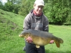 Brad Parkes 25lbs 10oz Leather Carp, Mainline.. Caught fishing 120 yards into the lake on a chod rig.