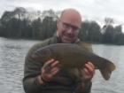 7lbs 2oz Tench from Private Pool using Homemade.. Fishing at 40 yards over groundbait. Simple inline rig, short flouro hooklink and size 12 hook.