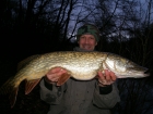 12lbs 0oz Pike from Sweet Chestnut Lake. The lake had just thawed out, so decided to continue my winter quest for a 3lb Perch, with a one hour dusk session. My floatfished lobworm was soon taken by a