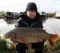 Mark Woolley 14lbs 4oz Common, Starmer.. Fishing a small solid PVA bag tight to a barge filled with Starmer Coconut Fish 4mm Pellet and some dust from the pellet ground down, hookbait a homemade